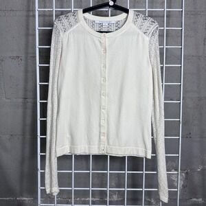 Diane von Furstenberg Cream Lace Sleeve Cardigan Sweater Womens M Medium cottage
